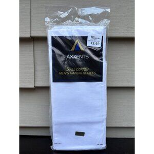 Vintage Axxents Set of 5 100% Cotton White Handkerchiefs Hankies Ben Franklin